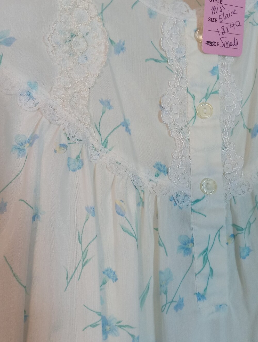Feminine Miss Elaine Sz Small Girly Blue Floral Sleeveless nightgown - Picture 2 of 6